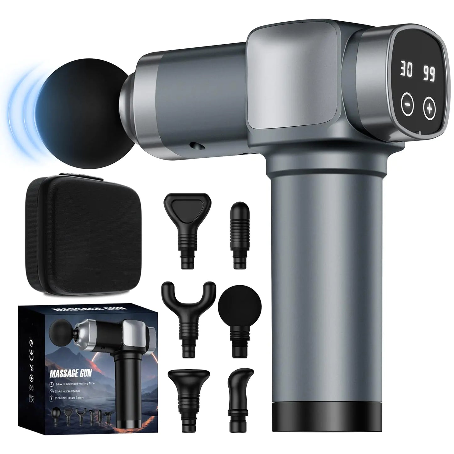 KUPAKY Deep Tissue Massage Gun – Handheld Back & Body Massager with Heat, 6 Vibration Modes & Case